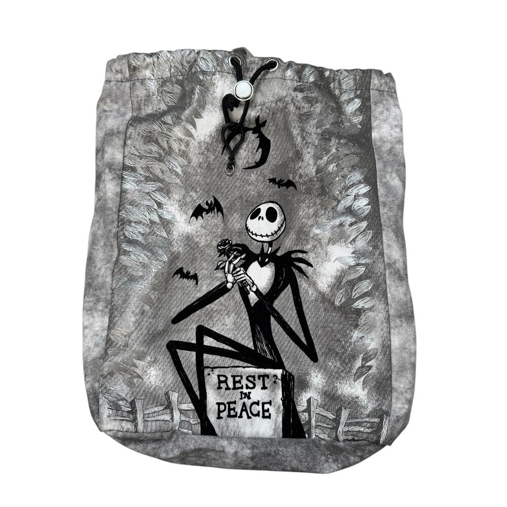 DISNEY PARKS Jack Skellington Gray Tie Dye Rest In Peace Drawstring Backpack
